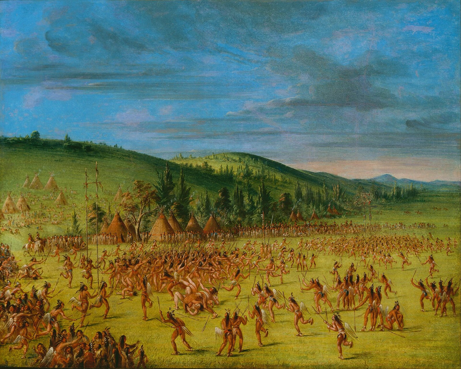 "Ball-play of the Choctaw — Ball Up" by George Catlin, 1834–35
