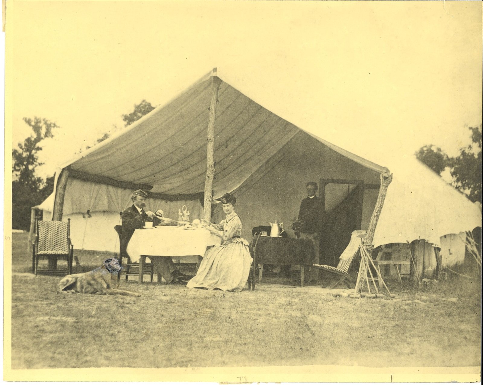 George Armstrong Custer and his wife Elizabeth ("Libbie") at their camp headquarters tent