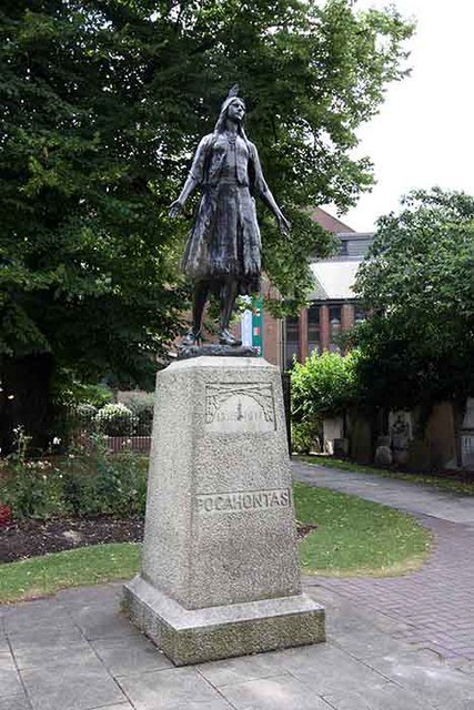 Statue of Pocahontas at St George's Church, Gravesend, England, where she was buried in 1617