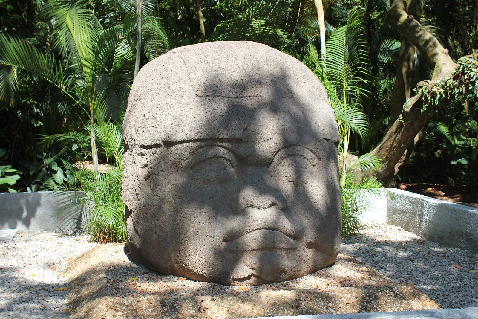 Colossal head at the Parque-Museo La Venta, Villahermosa, Mexico
