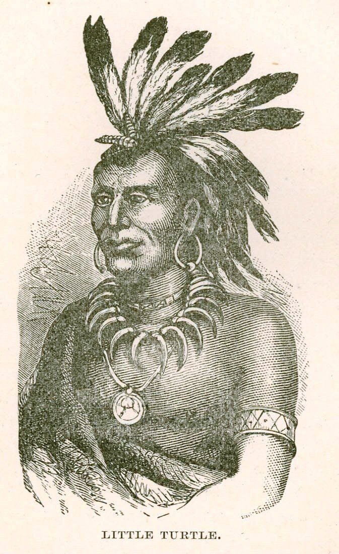 A portrait traditionally identified as Little Turtle (Mihšihkinaahkwa), the Miami war chief who led the confederacy agai