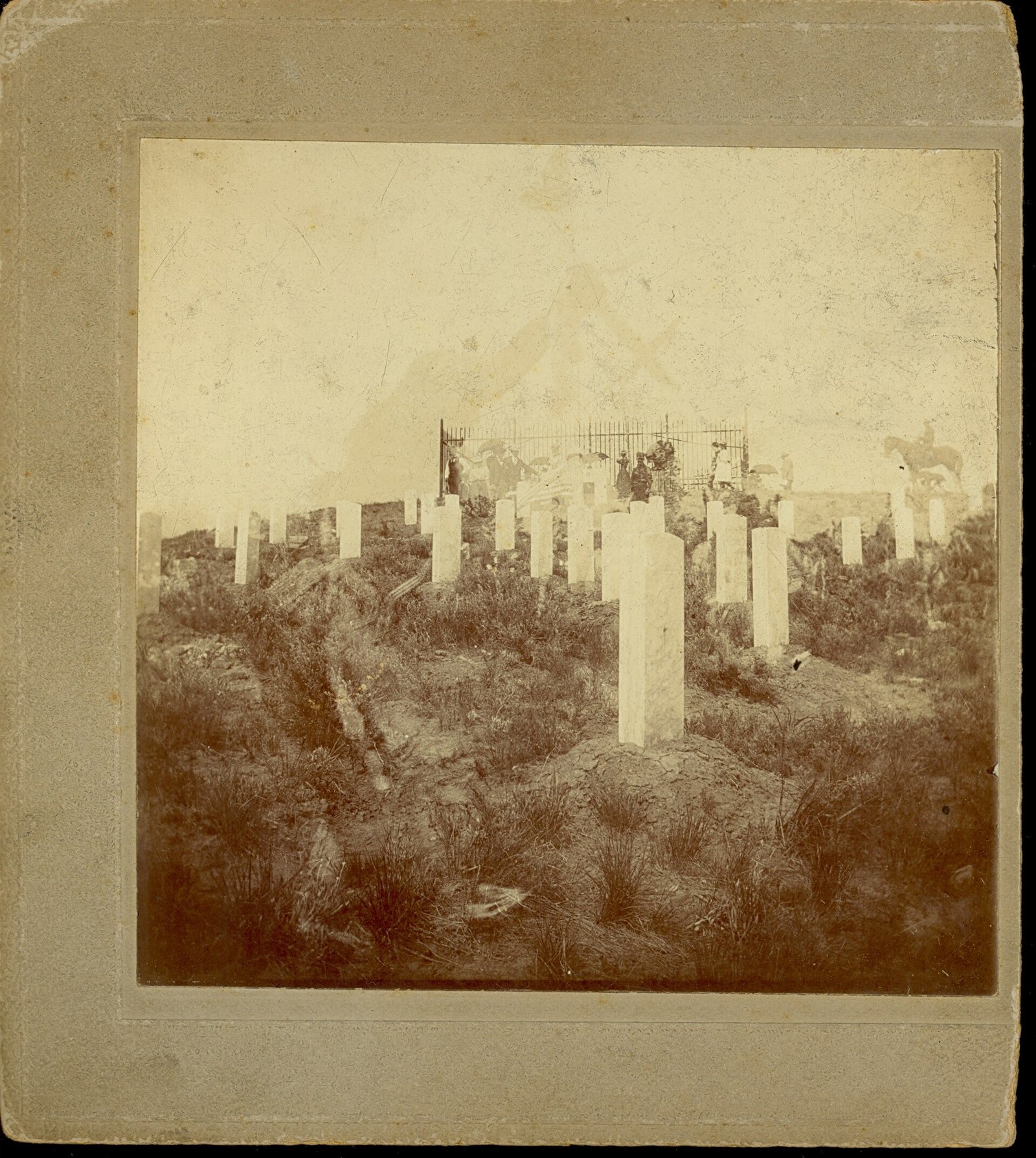 Stone markers on Last Stand Hill in an early photograph