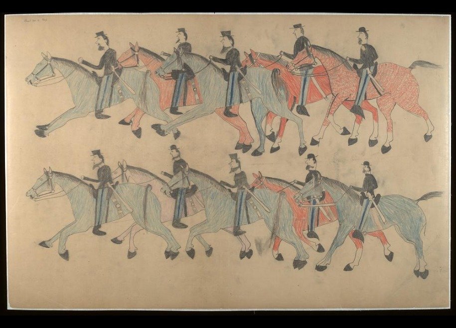 Cavalry soldiers, as drawn by Red Horse in 1881