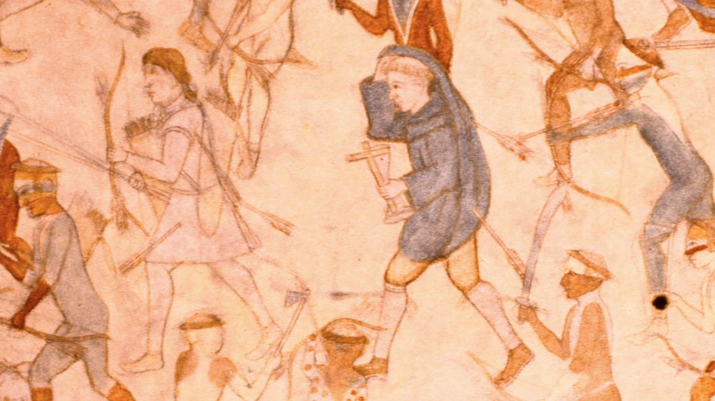 Detail of the Segesser II hide painting, believed to show the 1720 attack on the Villasur expedition in Nebraska
